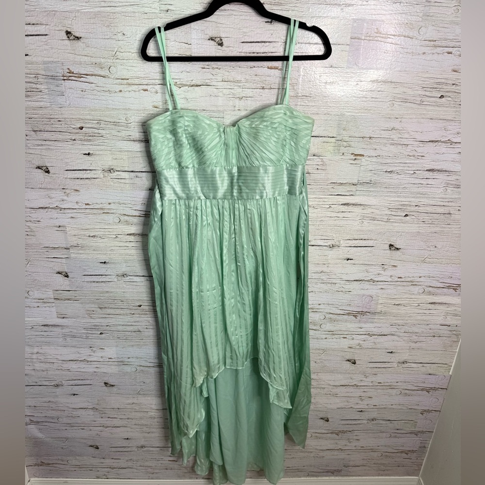 BCBGMAXAZARIA Alicia dress opaline green high low pleated size 10 NWT